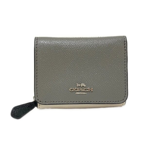 Auth COACH Small tri-fold wallet color block 2923 Gray White Leather - Picture 2 of 7